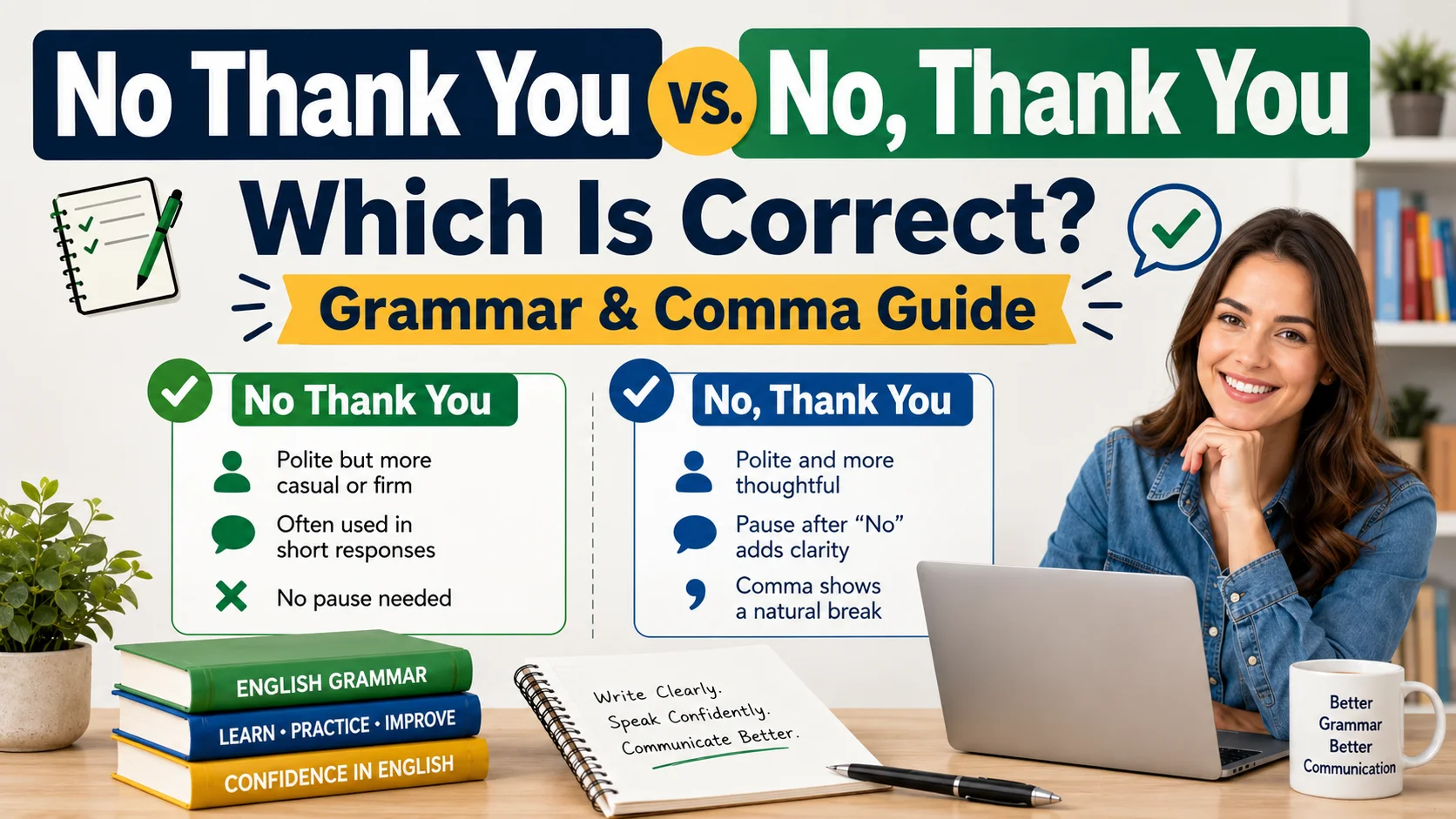 No Thank You vs. No, Thank You: Which Is Correct? Grammar & Comma Guide